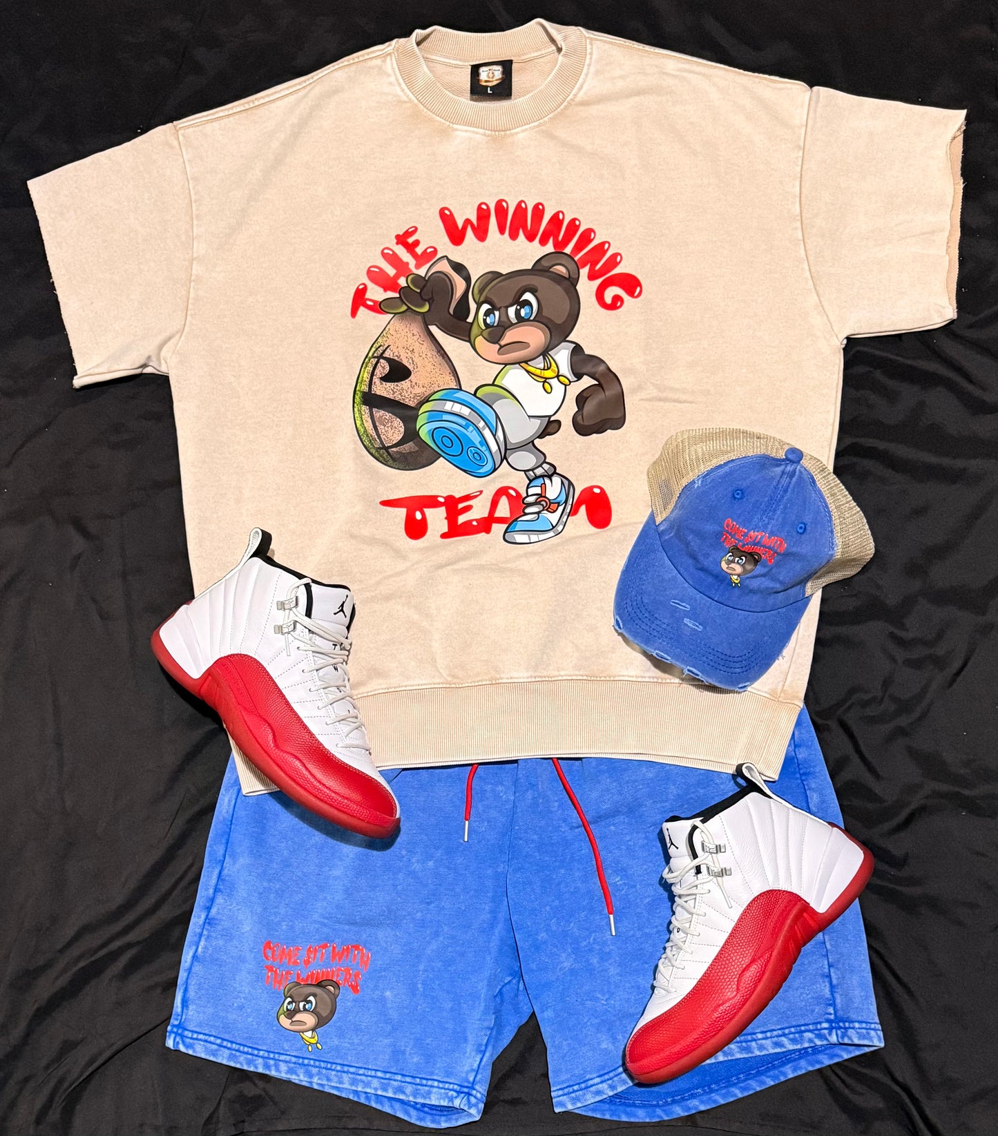 🏆THE WINNING TEAM🏆 cream/red stone wash sweatshirt