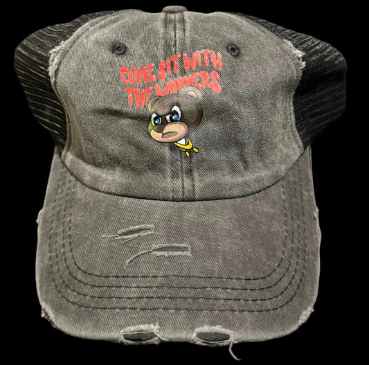 🏆THE WINNING TEAM🏆 black/red stone wash trucker Cap