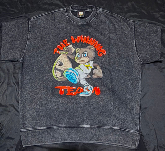 🏆THE WINNING TEAM🏆 black/red stone wash quarter sleeve designer sweatshirt