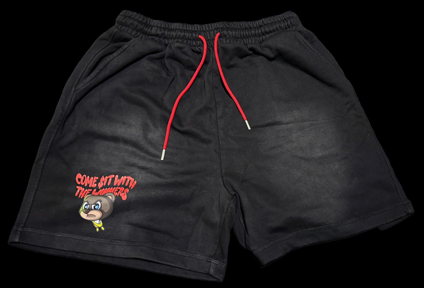 🏆THE WINNING TEAM🏆 black/red semi stone wash designer sweat-shorts