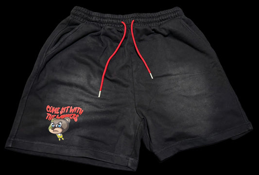 🏆THE WINNING TEAM🏆 black/red semi stone wash designer sweat-shorts