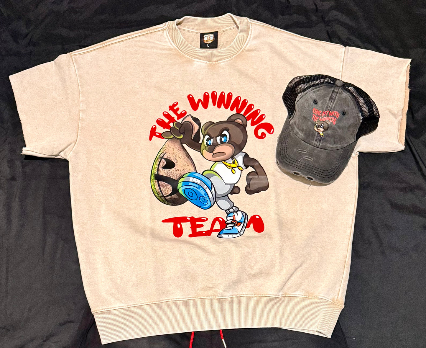 🏆THE WINNING TEAM🏆 cream/red stone wash sweatshirt