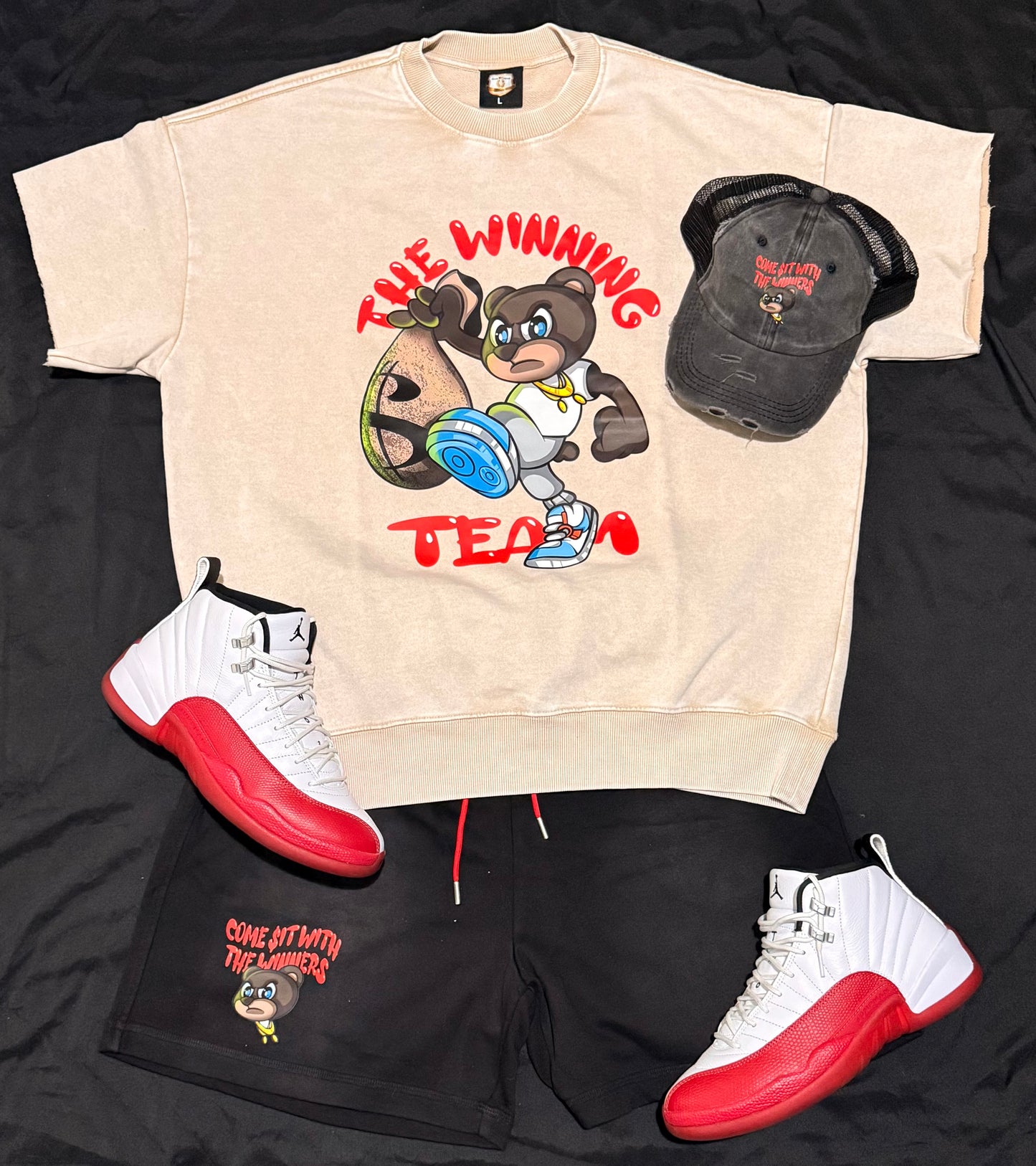 🏆THE WINNING TEAM🏆 cream/red stone wash sweatshirt