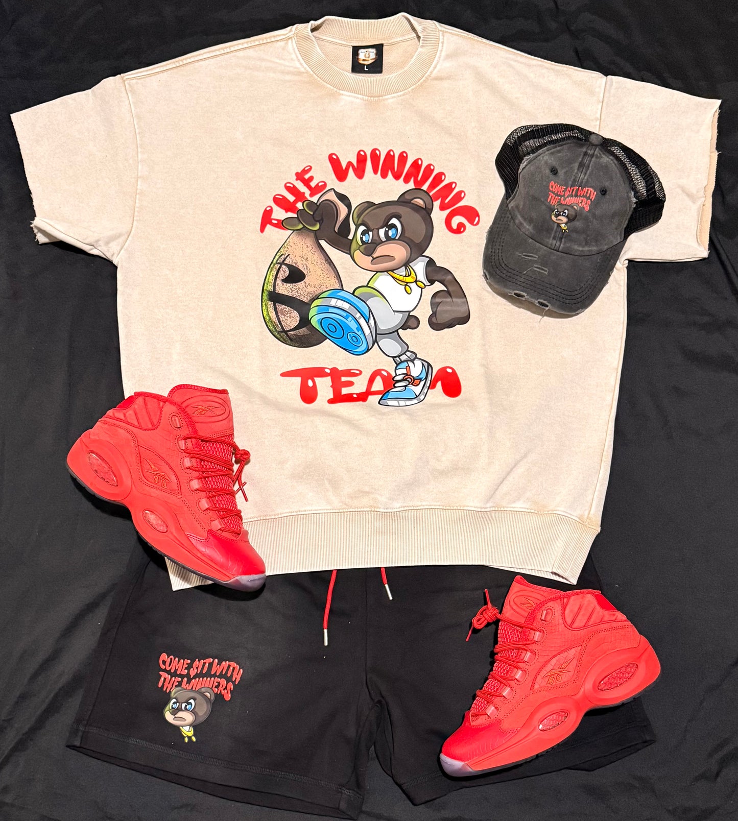 🏆THE WINNING TEAM🏆 cream/red stone wash sweatshirt