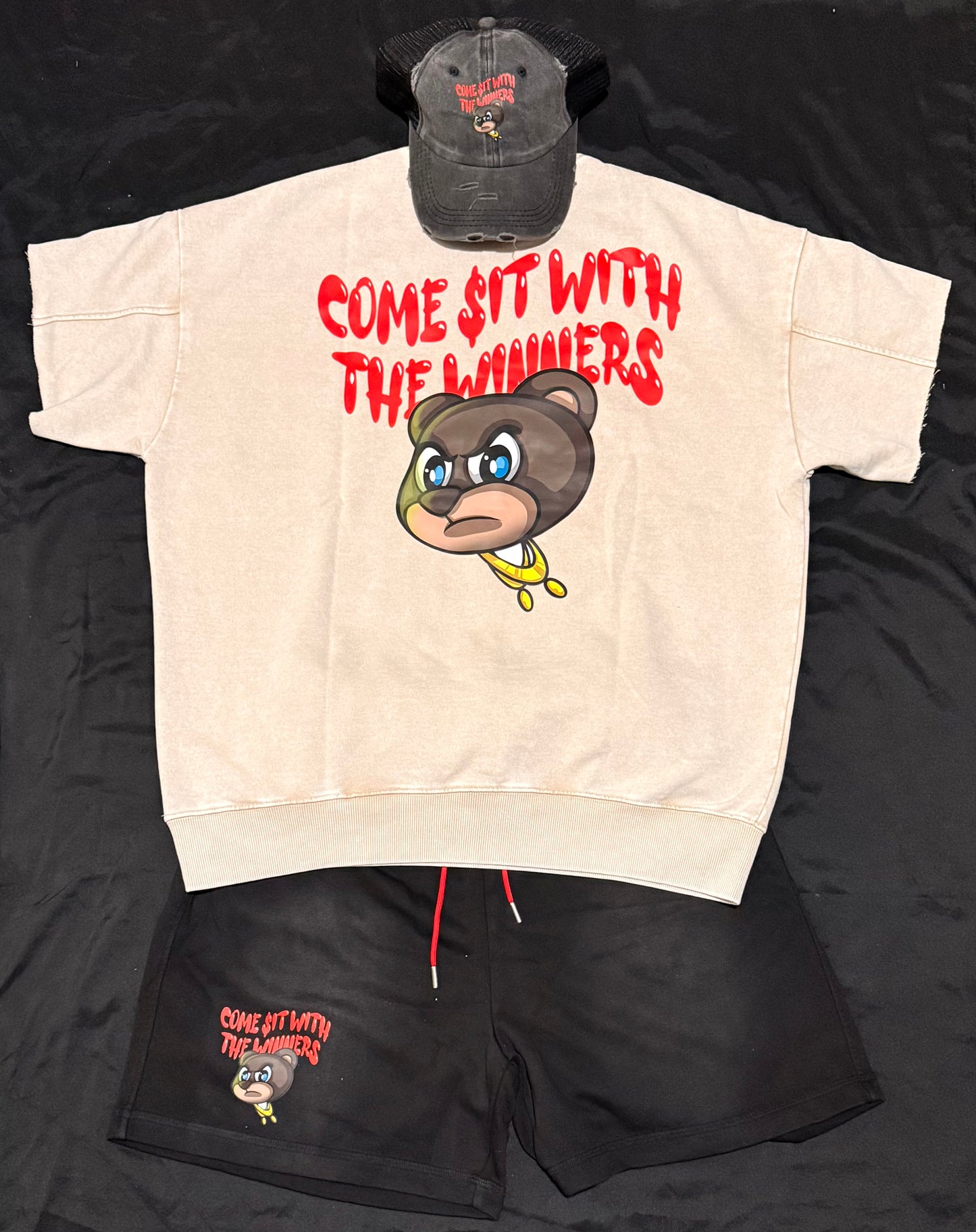 🏆THE WINNING TEAM🏆 cream/red stone wash sweatshirt