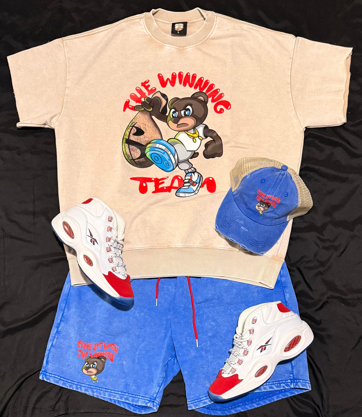 🏆THE WINNING TEAM🏆 cream/red stone wash sweatshirt