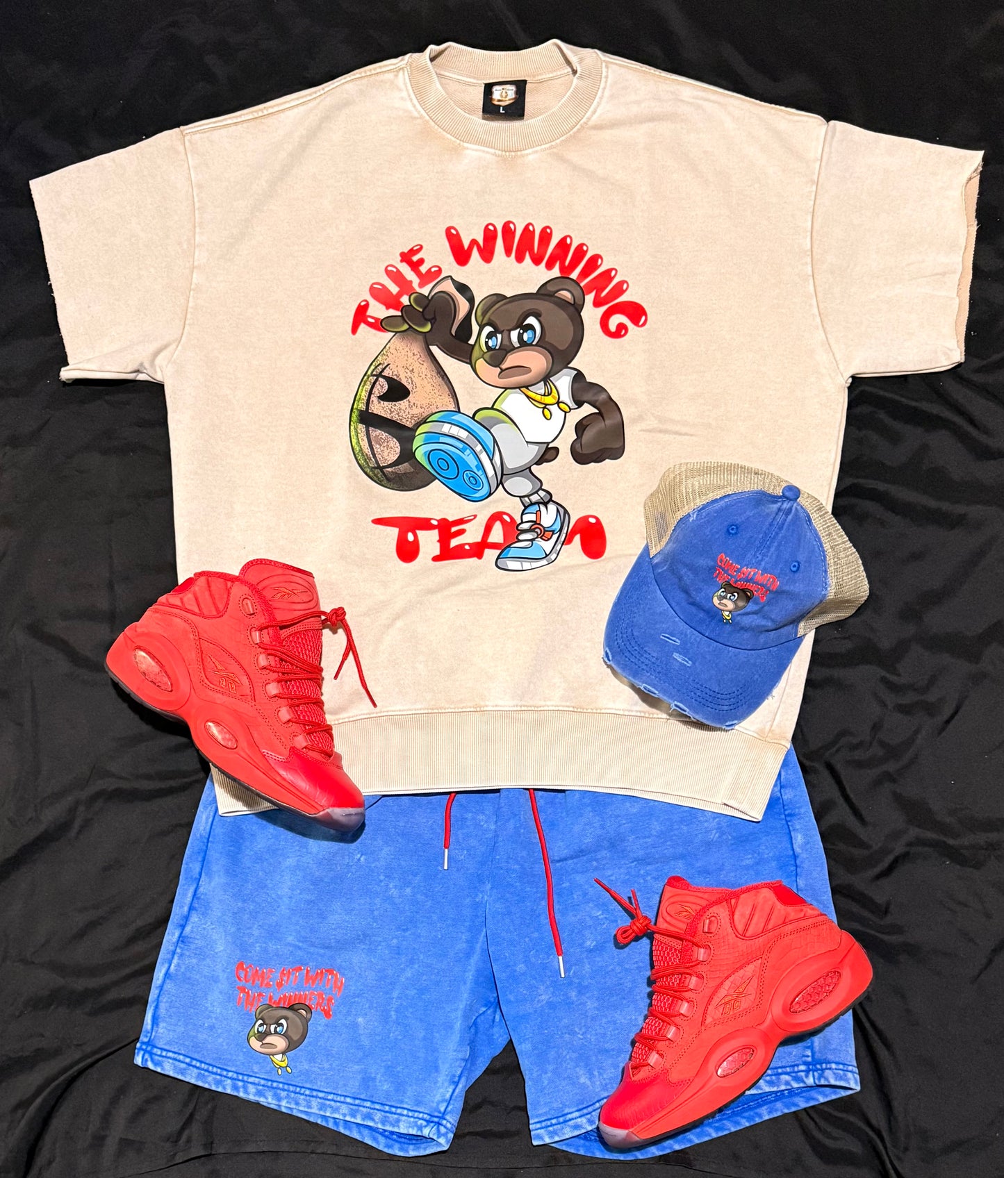 🏆THE WINNING TEAM🏆 cream/red stone wash sweatshirt