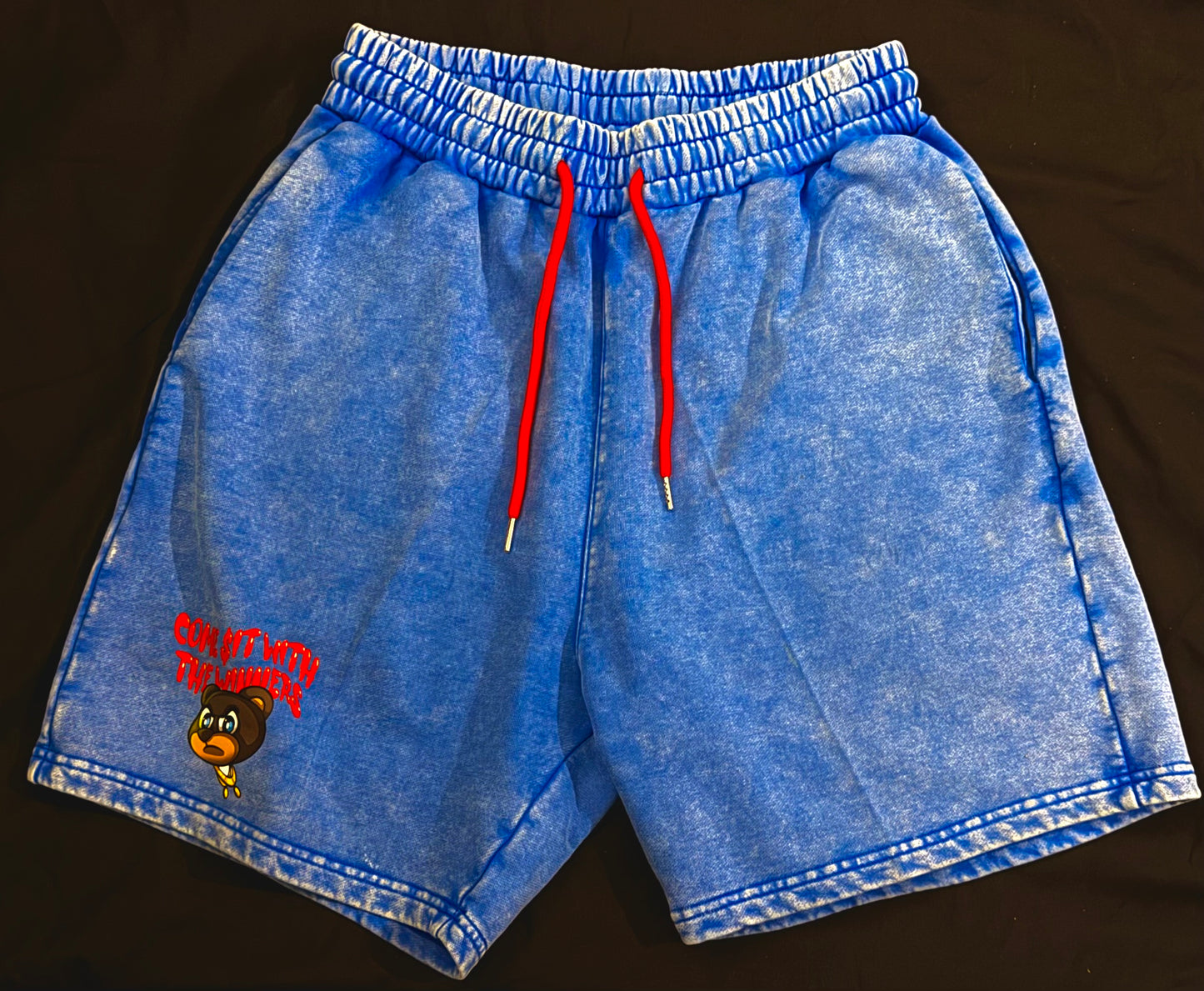 🏆THE WINNING TEAM🏆 blue/red stone wash designer sweat-shorts