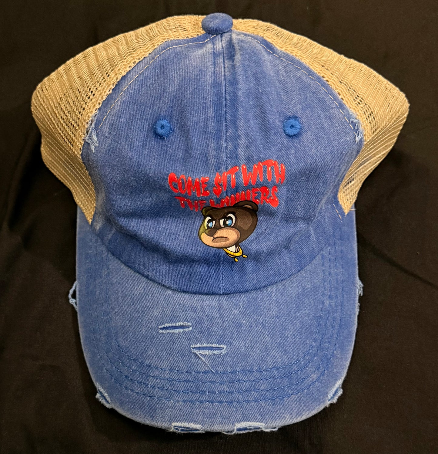 🏆THE WINNING TEAM🏆 blue/red stone wash trucker hat