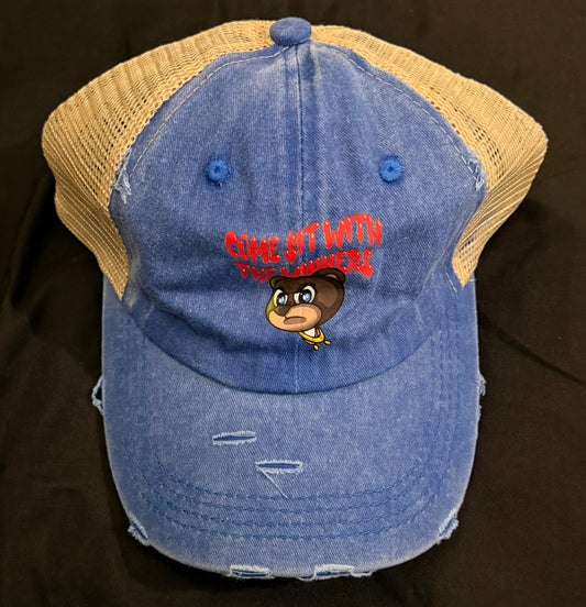 🏆THE WINNING TEAM🏆 blue/red stone wash trucker hat