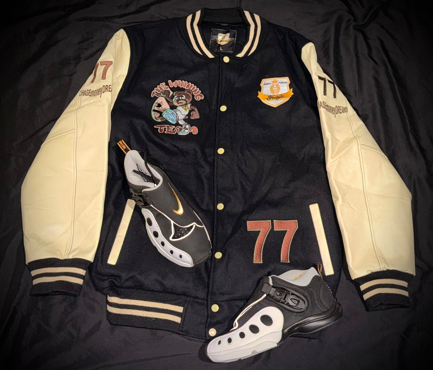 🏆THE WINNING TEAM🏆 Luxurious LifestyleCreationz designer Varsity Jacket Limited Edition.